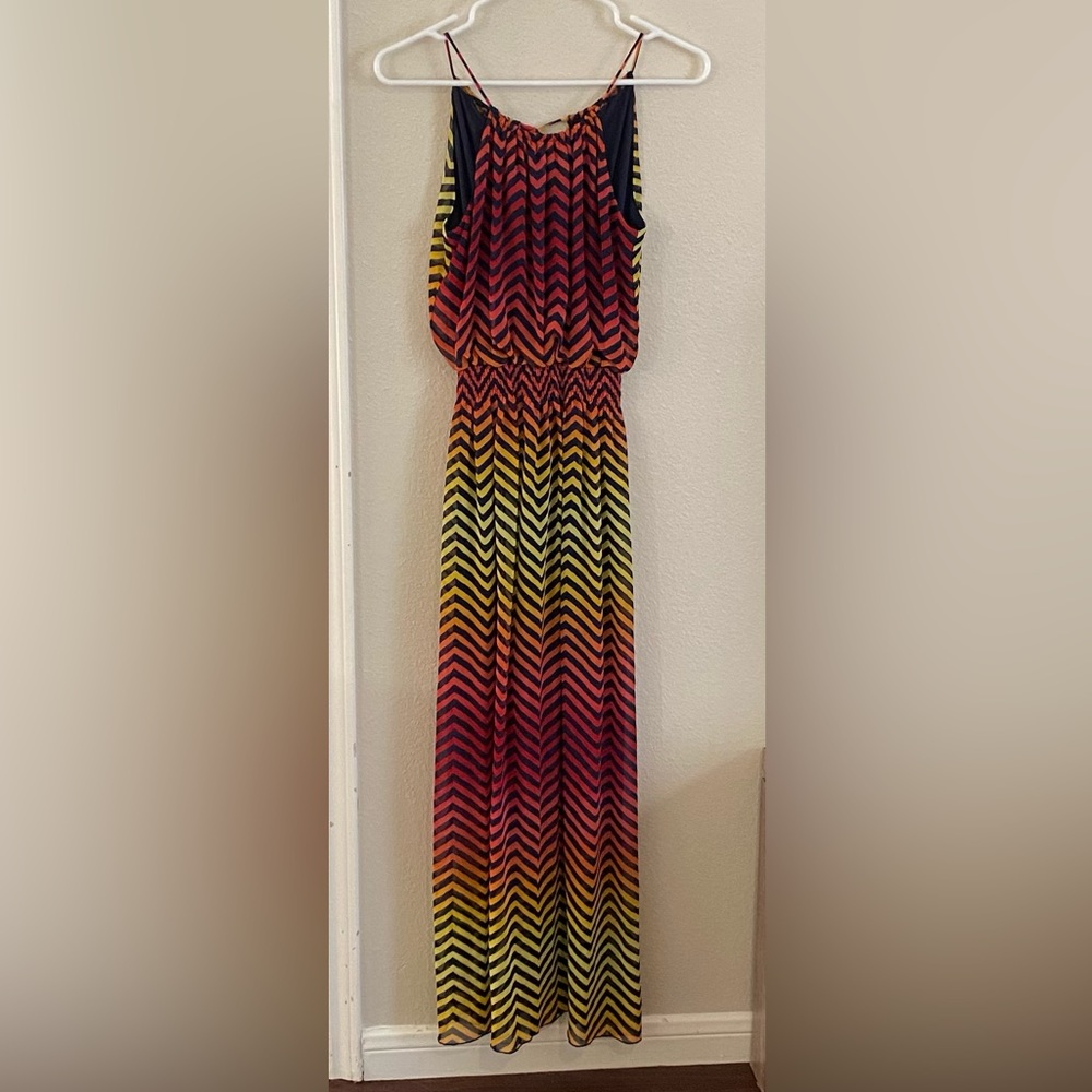 Maxi Dress - Sunset Ombre / Chevron Pattern - no tags - size small